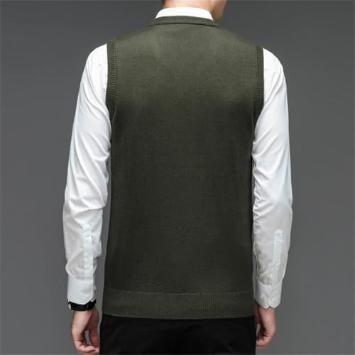 Men’S Wool Knit Sleeveless Sweater Vest Casual V Neck Waves Pattern Flat Knitted Thin Wool Solid Pullover Sweater3