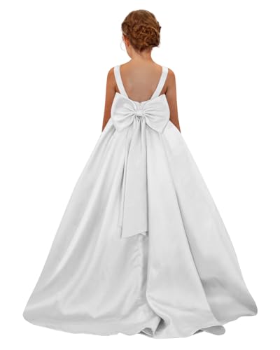 Crewneck Satin Flower Girl Dress Bow Knot A Line Formal Evening Pageant Dresses