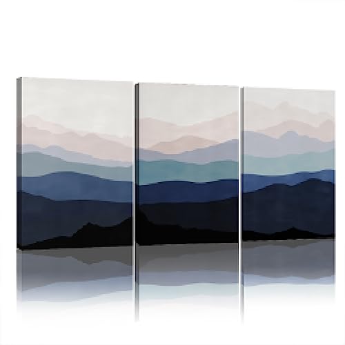 Art mural abstrait montagne rose bleu cadre photo mural pour décoration salon 3 pièces 60x90