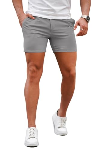 Image of GINGTTO Mens Slim Fit Shorts Plaid Chino Short Tapered Leg Skinny Stretch