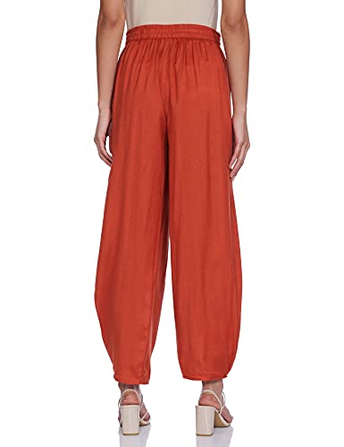 Image of W for Woman Apricot Orange Solid Pleated Carrot Pants for Women