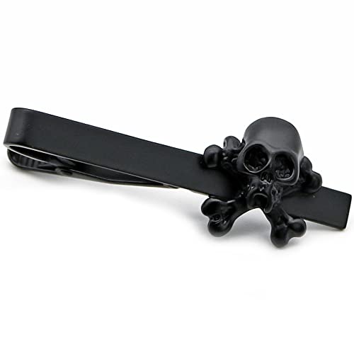 Skull Tie Clip for Men, Punk Tie Bar Clips, Cool Skeleton Necktie Claps, Gothic Black Stickpins, Pirate Necktie Bar for Wedding & Cosplay Halloween Theme Party, Black Cross Bone Gift for Groomsmen Grooms Best Men Boyfriend Husband - Love Each Other till Death