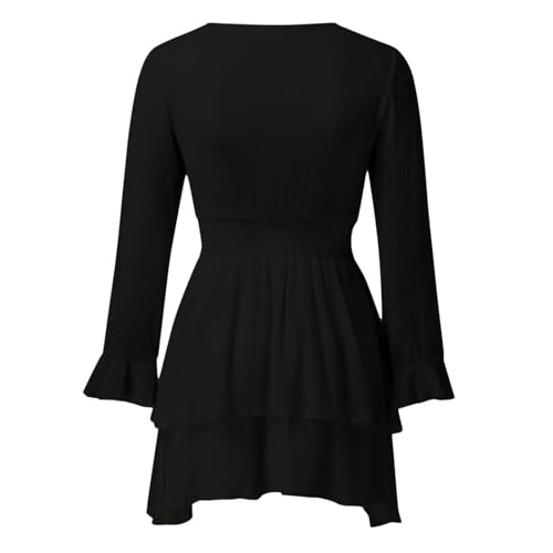 Mini robe de printemps fleurie col V manches longues et volants