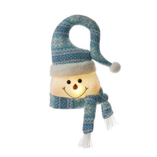 SXYPAYXS Lighted Christmas Snowman Plush Snowman Head Christmas Tree Topper Decoration Home Holiday Party Decor (Blue, 44cm*22cm/17.32inches*8.66inches)