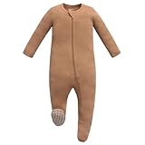 Owlivia Rayon Made from Bamboo Footie Pajamas, Baby Boy Girl Sleep 'N Play, Zip Front Footed Sleeper Pjs(6-12 Months, Camel)
