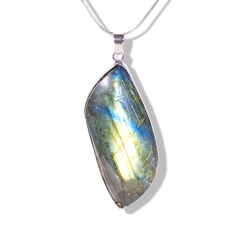 Handmade Labradorite Freeform Crystal Pendant Necklace - Dainty Charm Necklace, Healing Crystals and Gemstones, Vintage Jewelry for Women, Men's Necklace, Boho Black Stone Protection Birthstone Jewelry