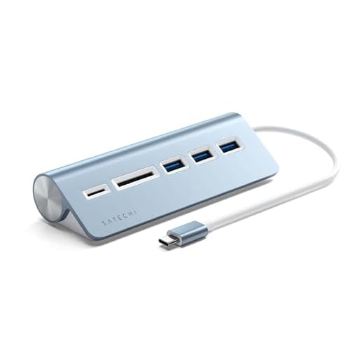 Satechi USB-C Combo Hub para Escritório - Portas de dados USB-A 3.0 e leitores de cartão Micro/SD - Para M2/ M1 MacBook Pro/Air, M2/ M1 iPad Pro/Air, M2 Mac Mini, iMac M1 (Azul)