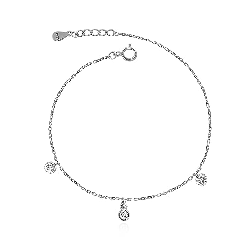 Meissa Ankle Bracelets for Women Silver Diamond Charm Anklet Cute Crystal Ball Foot Chain Waterproof Summer Jewelry Gift, Silver