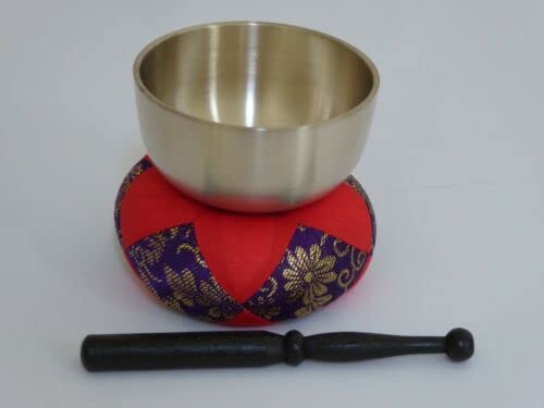 Japanese Meditation Buddhist Butsudan Handmade 2.7" Brass Bowl Singing Bell Set/Made in Japan