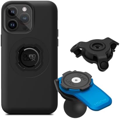Quad Lock Motorcycle 1" Ball Adaptor Phone Mount Kit with Vibration Dampener and iPhone 14 Pro Max MAG Case