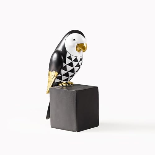 Image of The Artment your artistic apartment Cockatoo Symphony Geometric Resin Sculpture, Modern Black & White Bird Figurine, 8.6 Inch Decorative Showpiece for Home & Office