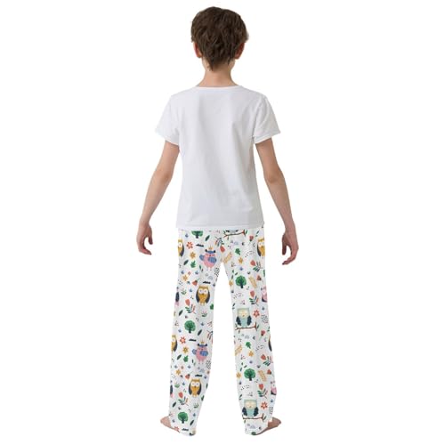Cartoon Owl Floral Boys Long Pants Soft Trousers Elastic Waist Kids Lounge Bottoms with Pockets S-XL3