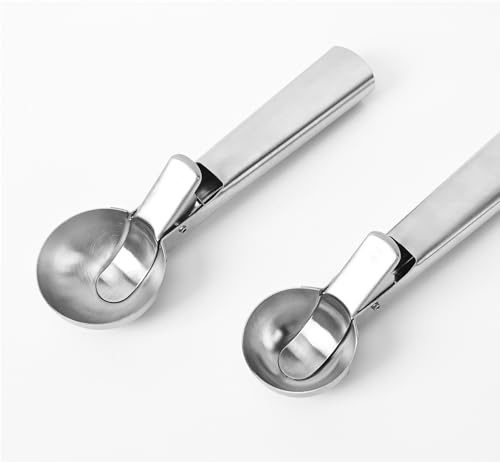 ZKIRON Old-school Ice Cream Scoop with Easy Release - Stainless Steel, Heavy Duty Durable Design, Ergonomic Handle, Perfect for Ice Cream, Gelato, Sundae, Frozen Yogurt, Fruit, Cookie (Silver) (Large)