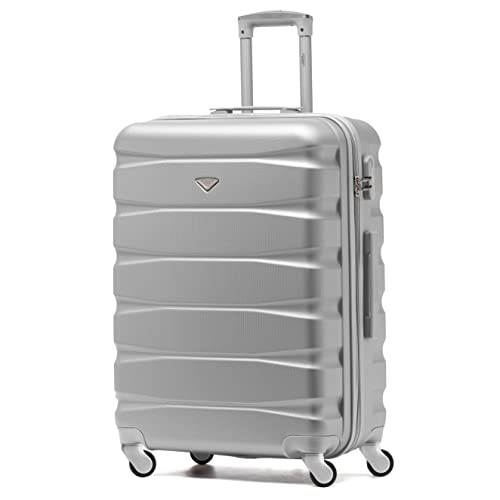 Flight Knight Lightweight 4 Wheel ABS Hard Case Suitcases Cabin & Hold Luggage Options - Platinum - 25" Medium