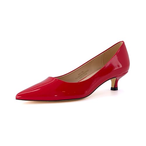 CUSHIONAIRE Bay Kitten Heels for Women – Pointed Toe Slip On Low Heel Womens Dress Shoes with Memory Foam, RED 8.5