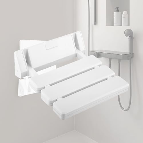 Fridgestea Duschklappsitz Wandmontage - Klappbarer Duschsitz bis 130 kg (286 lbs) - Duschstuhl wasserdichte, Einfache Montage Duschhocker für Senioren, Schwangere & Kinder (Weiß, 32x34cm)