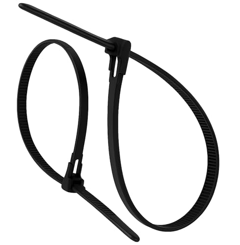 Plastic Releasable Cable Ties Premium 300mm x 7. 2mm Large Reusable Zip Ties, 50-Pack (Black)