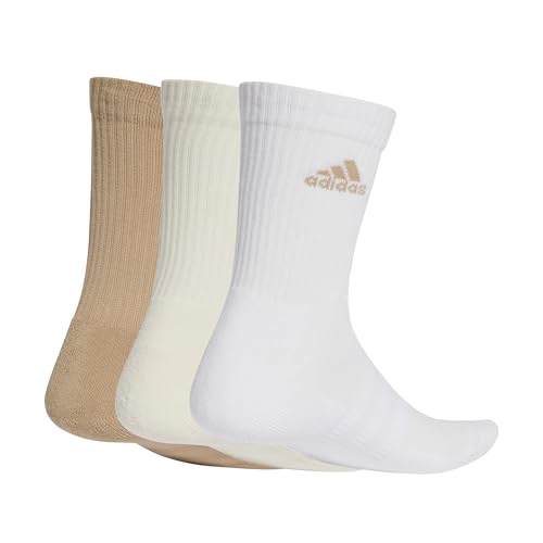 adidas Unisex Cushioned Crew Socks 3 Pairs, White/Wonder White/Warm Sandstone, 6.5-8