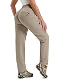 MoFiz Pantalones de Senderismo para Mujer de Secado rápido Pantalones Ligeros de Trekking con Bolsillo Pantalones Transpirables para Mujer UPF 50+ Caqui Oscuro M