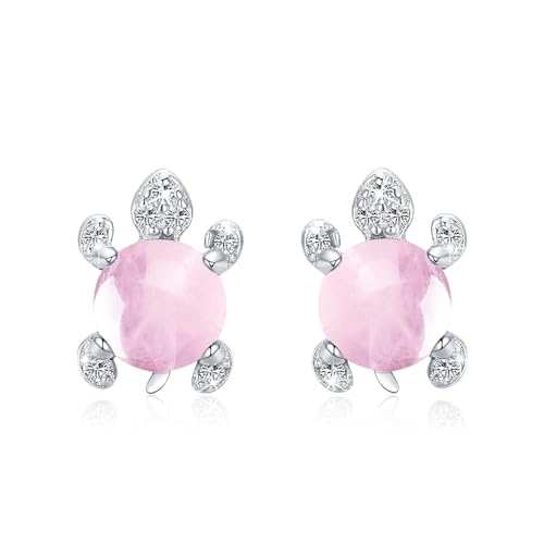 Cadeaux noel pour enfants boucles d'oreilles tortue rose en argent