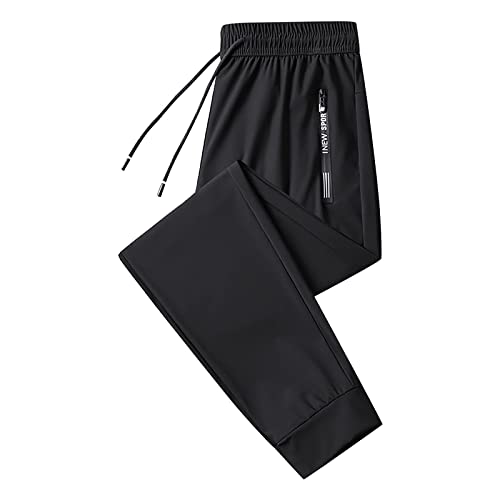 Gsheocm Pantalones deportivos para hombre de seda de hielo holgados pantalones de entrenamiento largos de pierna ancha cómodos pantalones de chándal de verano playa pierna recta pantalones de jogging