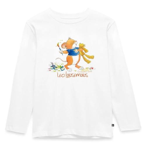 Spreadshirt Leo Lausemaus Malen mit Teddy Kinder Premium Langarmshirt, 110-116, Weiß