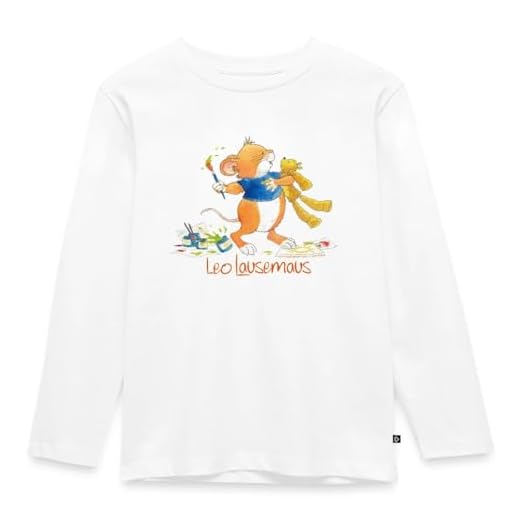 Spreadshirt Leo Lausemaus Malen mit Teddy Kinder Premium Langarmshirt, 110-116, Weiß