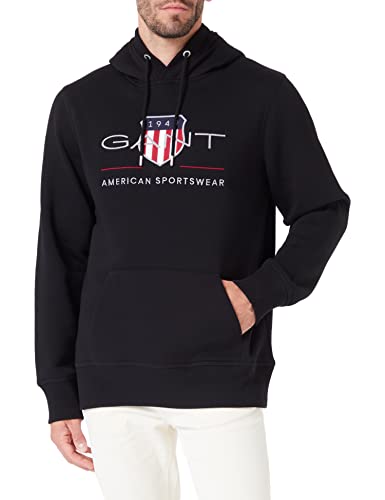 GANT REG Hoodie sweat à capuche homme XL noir coupe droite Archive Shield