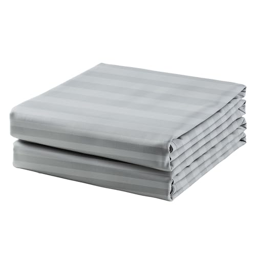 2-Pack Cotton TwinXL Flat Sheet Only, 600 Thread Count 100% Egyptian Cotton Top Sheet, Cool & Breathable Flat Bed Sheets Wrinkle, Fade, Stain Resistant (Striped-Grey TwinXL 2Pack)