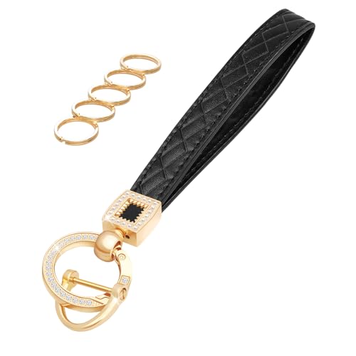 Image of OHKYOOT Leather Wristlet Keychain,Wrist Keychain Car Key Chain with 5 Key Ring and Anti-Lost D Ring