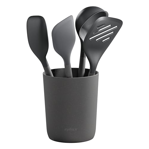 Zyliss 5 Piece Kitchen Utensil Set, Sustainable Wheat Straw, Includes, Ladle, Turner, Spatula, Spoon and Holder