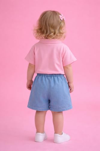 Image of Bold N Elegant Boys Polo T-Shirt and Denim Shorts with Detachable Tie Smart Casual Clothing Set for Kids | Kids Trendy Outfit