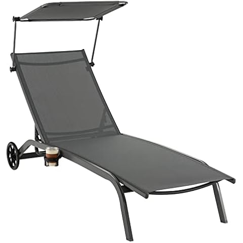 COSTWAY Adjustable Garden Sun Lounger with Canopy Cover