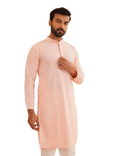 Image of Sojanya (Since 1958 Men'S Geometric Embroidered Thread Work Cotton Straight Long Kurta