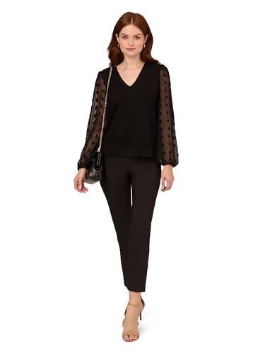 Adrianna Papell Women's V Neck 3/4 Woven Bubble Sleeve Sweater4