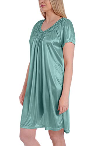 Ezi Satin Nightgowns for Women - Soft & Breathable Knee-Length Night Gowns - Adult Womens Nightgown M - Plus Size,2X,Sea Green