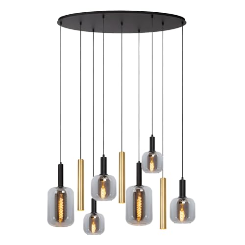 Suspension 2xE27 laiton Lucide Joanet au-dessus de la table à manger