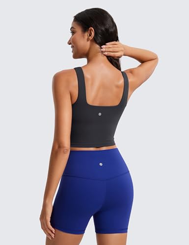 Image of CRZ YOGA Butterluxe Square Neck Crop Tank Top | Light Support, Removable Pads, Yoga, Extremely Soft, Wide Straps, Longline Sports Bras for Women