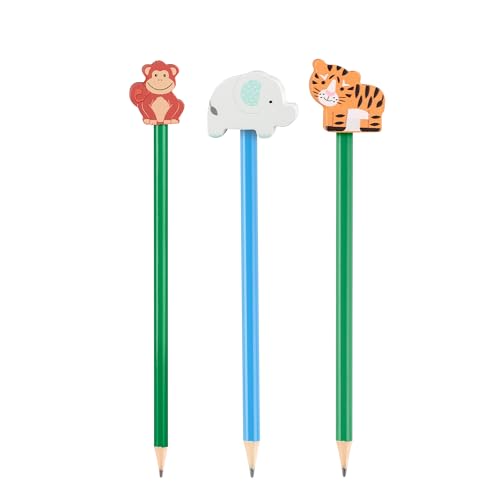 Orange Tree Toys 3x Jungle Animals Novelty Pencils for Kids - Wooden Kids Pencils, Funky Pencils for Children - Bulk Pencils for Party Bags, Easy Grip Pencils for Kids, Toddlers, Pack of Pencils