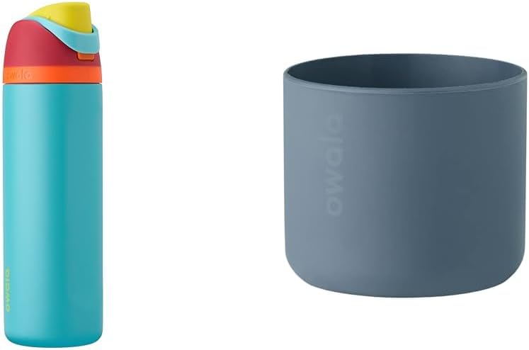 Owala 24-oz Insulated Stainless Steel Water Bottle with Straw, Protective Silicone Sleeve for 24-oz Bottle, Red/Aqua and Blue