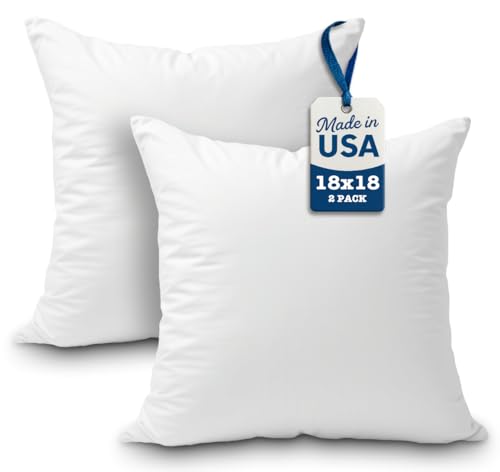 Foamily Throw Pillow Insert 18 x 18 inch (Set of 2) Hypoallergenic 100% Virgin Fiber Made in USA...