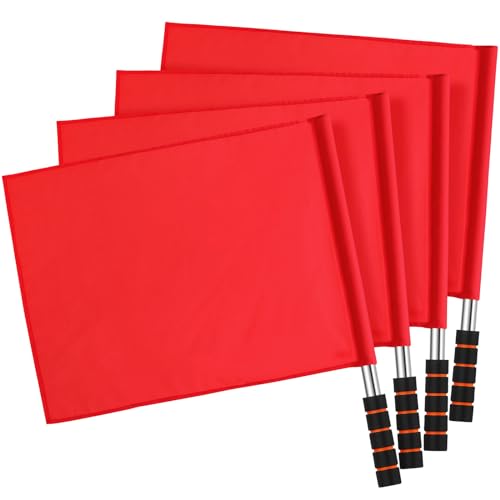 VICASKY 4pcs Track and Field Events Referee Flag Match Stainless Steel Sports Referee Flags Volleyball Line Judges Flags (Red)