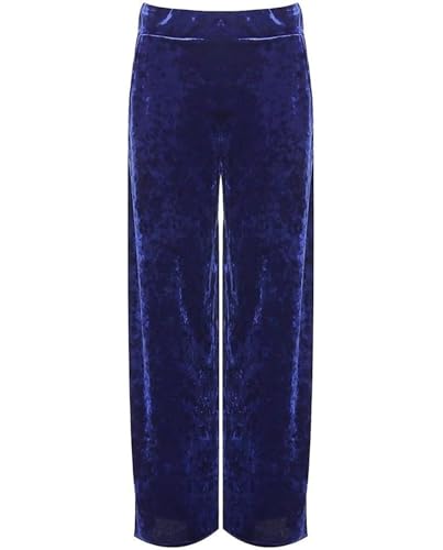 Women's Street Fashion Flared Wide Leg Style Pocketed Lightweight Velour Velvet Trousers Ladies Plus Size Wide Leg Velvet Palazzo Elasticated Waist Trouser Royal Blue UK 16-18
