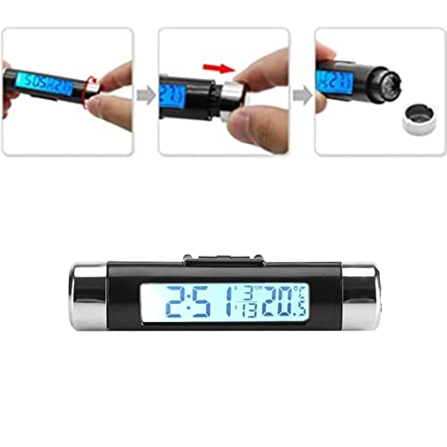 Car Digital Clock, White Backlight LCD Display with Temperature Time Date for Truck SUV Sedan, Vent Clip-On Clock for Vehicles