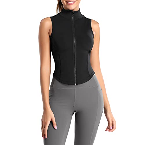 Inadays Women's Activewear T-Shirts Sleeveless Athletic Tank Top Shirts Zip Up Tshirt For Running Fitness Exercise Wbx001-Black-S1 #TOP16
