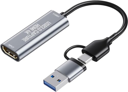 USB3.0 Video Capture Card, 4K HDMI to USB/USB-C Capture Card, HDMI Video Capture Device for Streaming and Recording, Work with Windows/Mac OS/OBS, for Live Broadcast PS4/5 Switch Gaming Streaming
