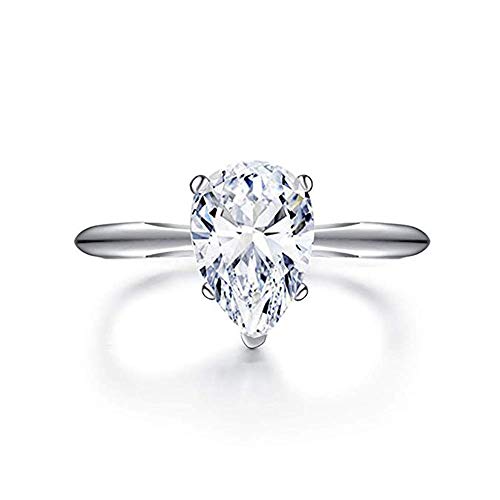 Cutesmile Fashion Jewelry 5 Carats Teardrop Pear Cut Cubic Zirconia CZ Rhodium Plated Sterling Silver for Women Solitaire Wedding Engagement Ring (8)2
