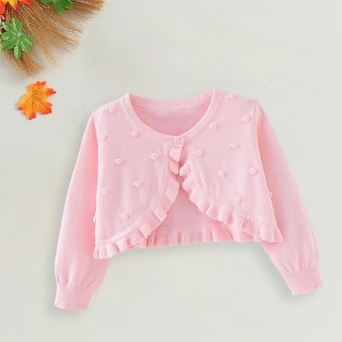 Girls Long Sleeve Cardigan Kids Toddler Knit Cardigan Bolero Dress Sweater Shawl Cover Up (Pink, 3-4 Years)3