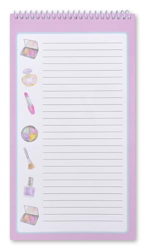 Image of iscream Fold and Send Girls Stationery Card Pad with Seals - Makeup Counter | 40 Pack, Pretty Print, Spiral Bound, Large 10.5 inch x 5.75 inch Cards, Coordinating Sticker Sheets, Fold and Send, Summer Camp Ready