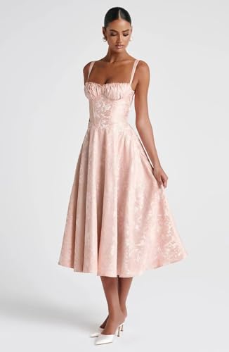Maxianever Jacquard Satin Midi Dresses for Women 2025 Sweetheart A-Line Prom Cocktail Gown3